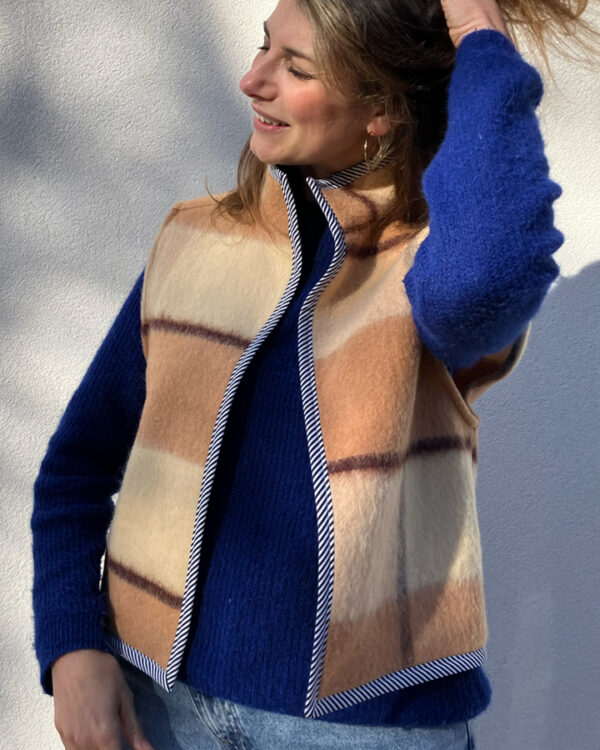 Veste en laine carreaux camel