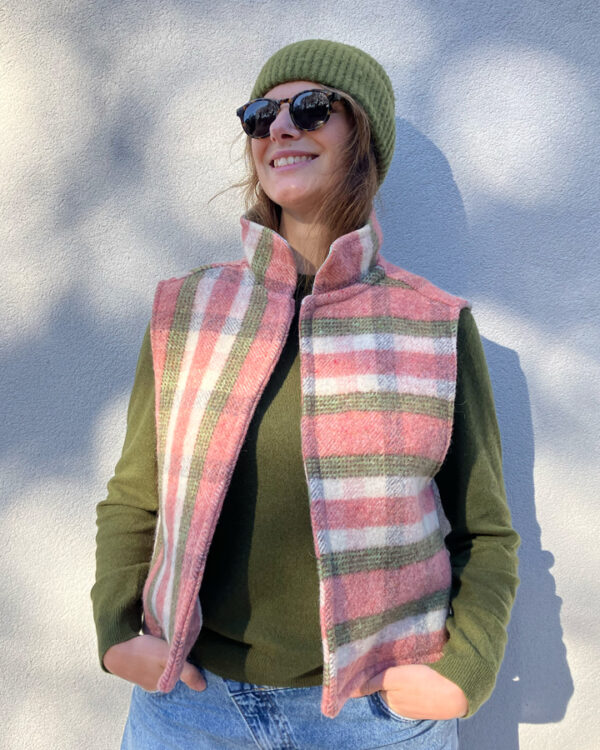 Veste En Laine carreaux Kaki et Rose