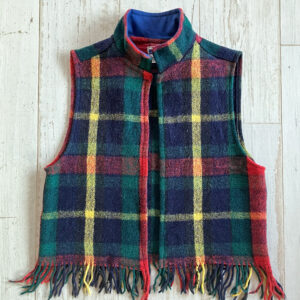 Veste en laine carreaux à franges