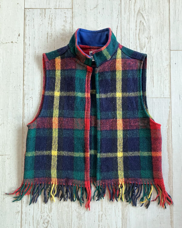 Veste en laine carreaux à franges