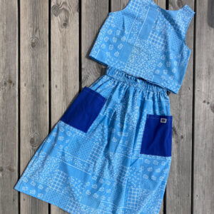Top + Jupe Effet Patchwork Bleu