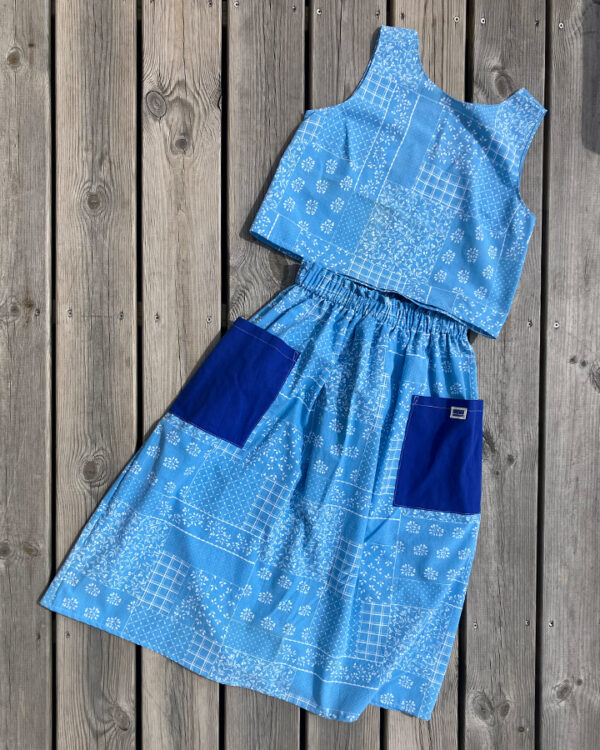 Top + Jupe Effet Patchwork Bleu