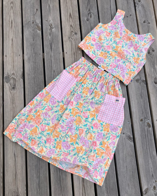 Top + Jupe Fleur poches Vichy Rose