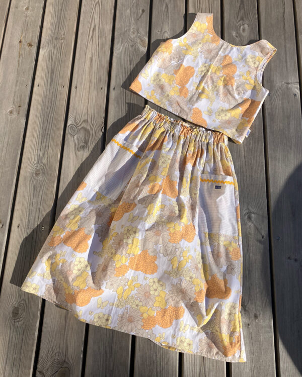Top + Jupe Fleurs Seventies Jaune Orange