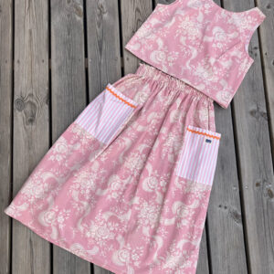 Top + Jupe Vieux Rose Poches Rayées