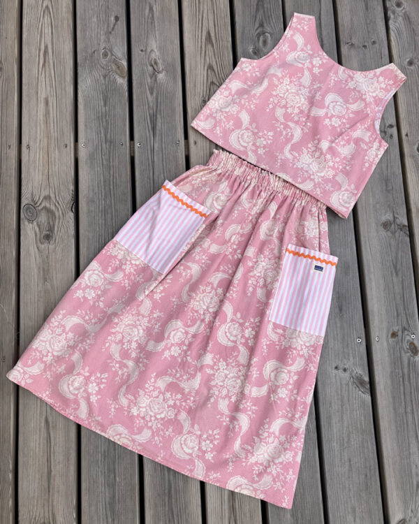 Top + Jupe Vieux Rose Poches Rayées