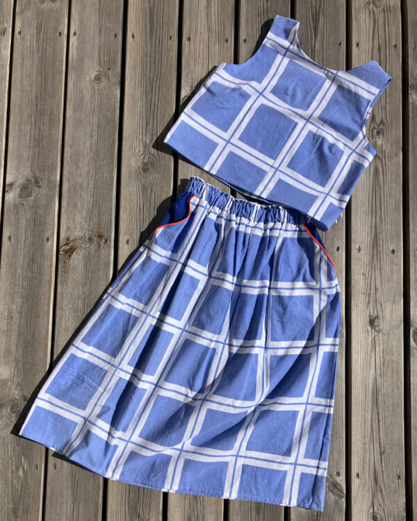 Top + Jupe Carreaux Graphique Bleu