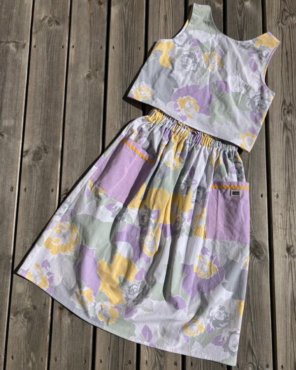 Top + Jupe Fleurs Mauve Poche Vichy